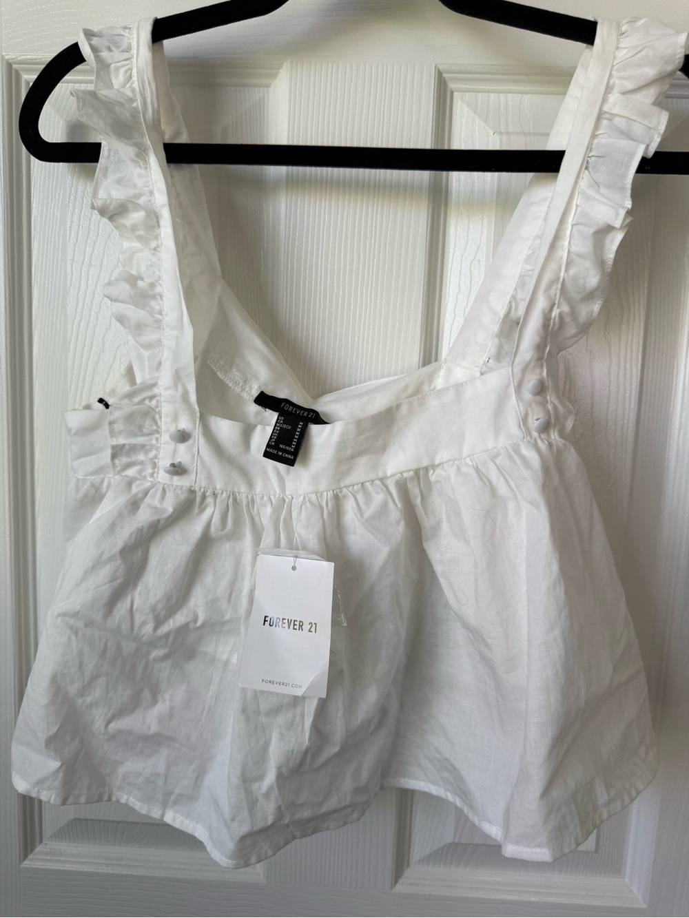 Forever 21 White Ruffled Strap Crop Top